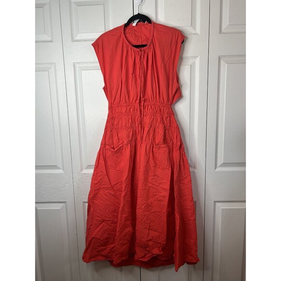 Proenza Schouler PSWL Tomato Red Cutout Shirred Poplin Midi Dress X-Large XL - Picture 1 of 10
